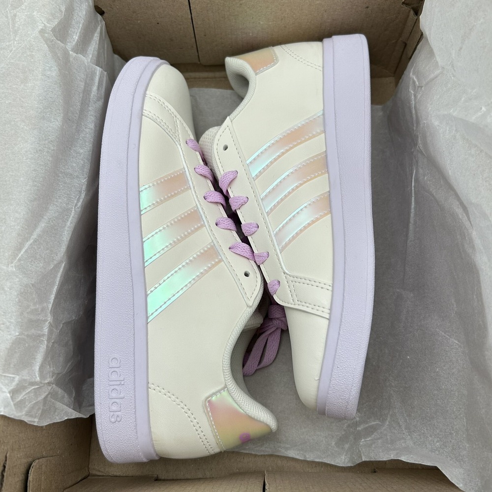 Adidas Grand Court Youth Girls Casual Sneakers Size 7 Chalk White-Lilac Low Top‎ - Picture 9 of 13